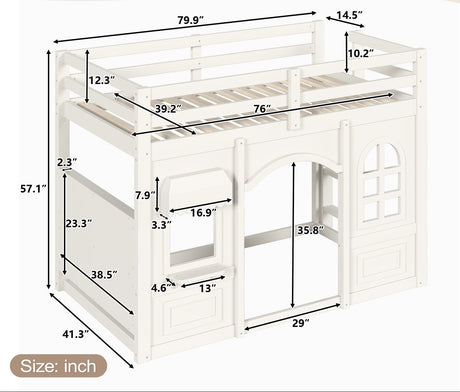 Twin Kids Playhouse Loft Bed with Storage Shelves | OROA Kids