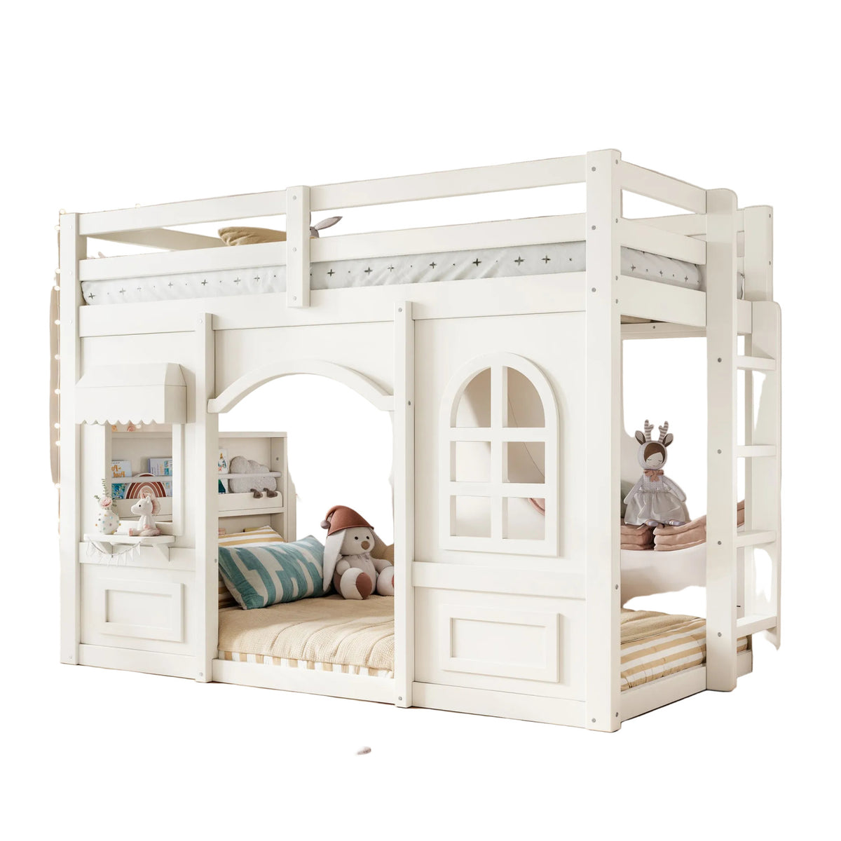 Twin Kids Playhouse Loft Bed with Storage Shelves | OROA Kids