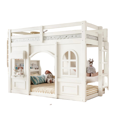 Twin Kids Playhouse Loft Bed with Storage Shelves | OROA Kids