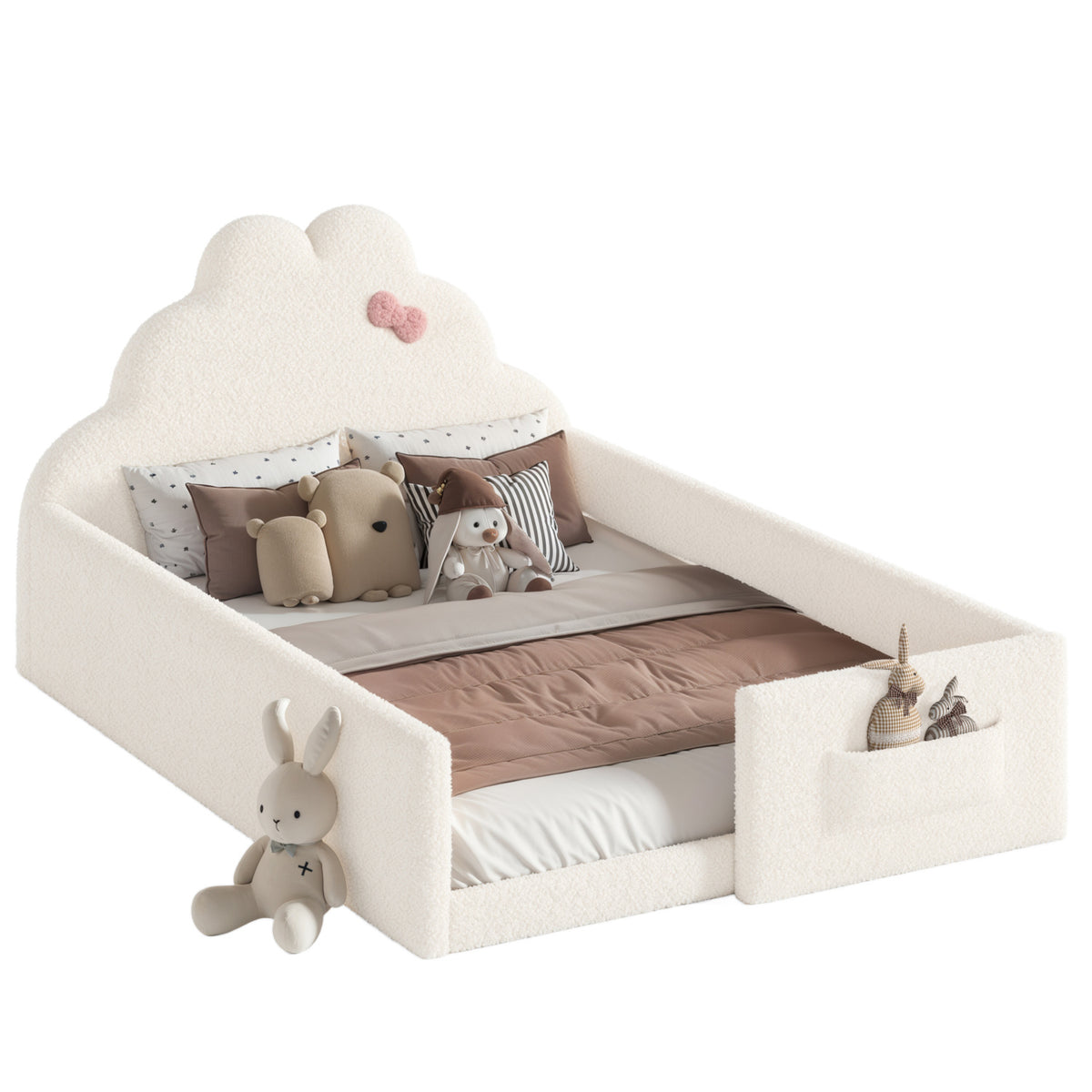 Beige Upholstered Floor Bed | OROA Kids