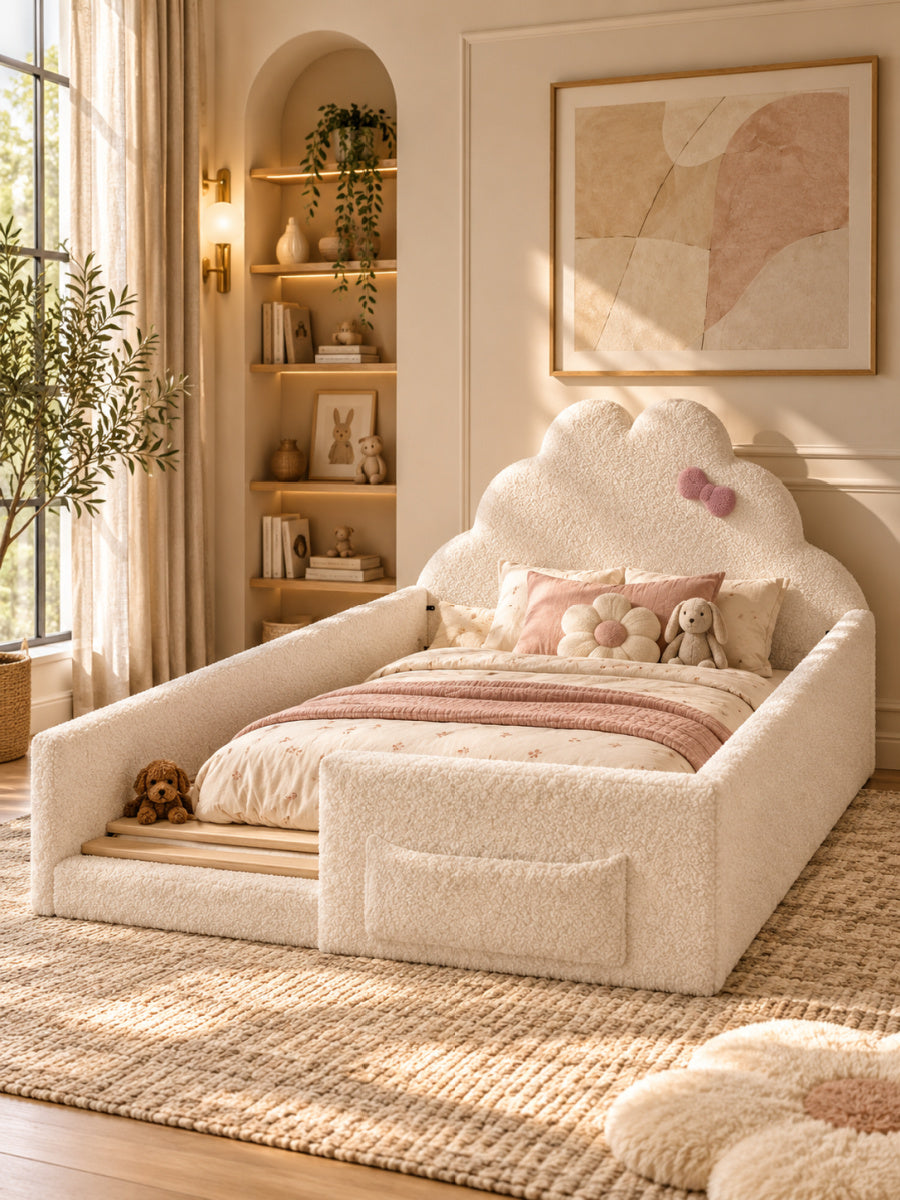 Beige Upholstered Floor Bed | OROA Kids