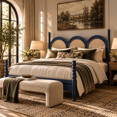 Four Poster Stylish Wooden Frame Queen Bed | OROA