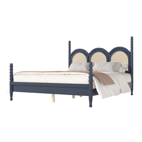Four Poster Stylish Wooden Frame Queen Bed | OROA