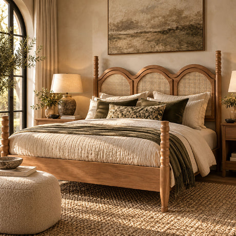 Queen Platform Bed with Arched Woven Headboard | OROA