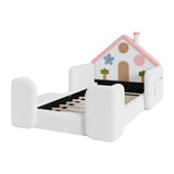 Twin House-Shaped Upholstered Kids Floor Bed | OROA Kids