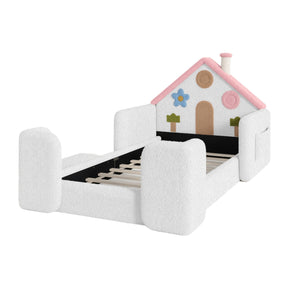 Modern European furniture - Twin House-Shaped Upholstered Kids Floor Bed - www.oroa.com