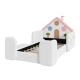 Twin House-Shaped Upholstered Kids Floor Bed | OROA Kids
