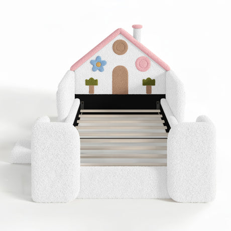 Twin House-Shaped Upholstered Kids Floor Bed - OROA Kids - view 8