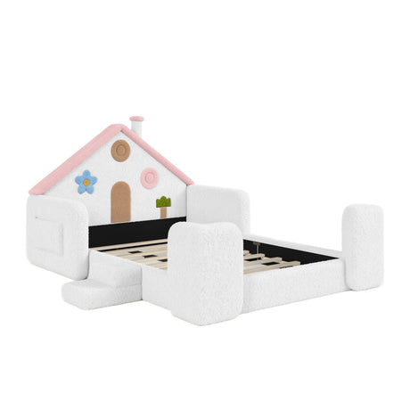 Pink & White Upholstered Full Bed - OROA Kids - view 1