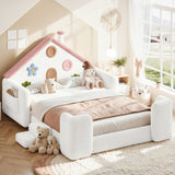 Pink & White Upholstered Full Bed | OROA Kids