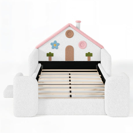 Pink & White Upholstered Full Bed - OROA Kids - view 3