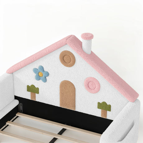 Pink & White Upholstered Full Bed - OROA Kids - view 9