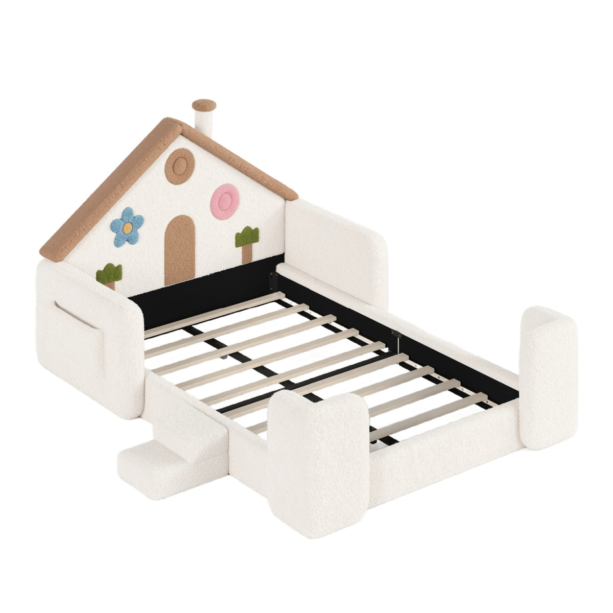 Full House-Shaped Upholstered Kids Floor Bed - OROA Kids - view 4