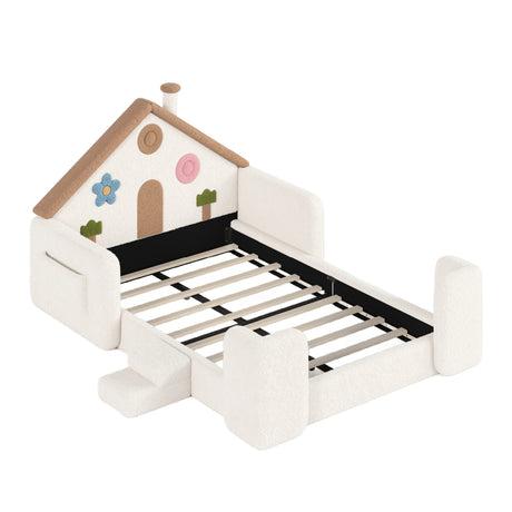 Full House-Shaped Upholstered Kids Floor Bed - OROA Kids - view 4