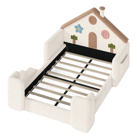 Full House-Shaped Upholstered Kids Floor Bed - OROA Kids - view 6