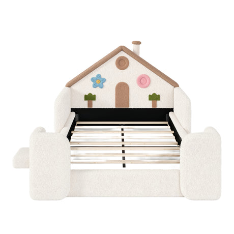 Full House-Shaped Upholstered Kids Floor Bed - OROA Kids - view 7