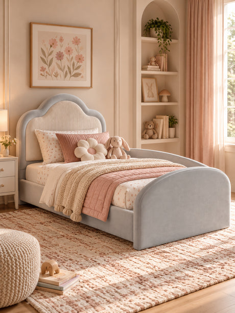 Modern European furniture - Upholstered Curved Headboard Twin Bed - www.oroa.com