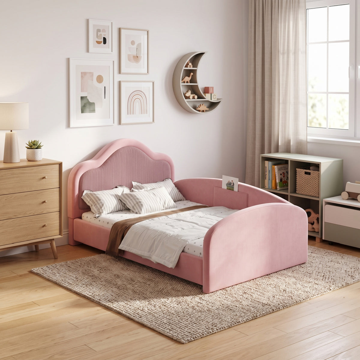 Pink Upholstered Floor Bed | OROA Kids