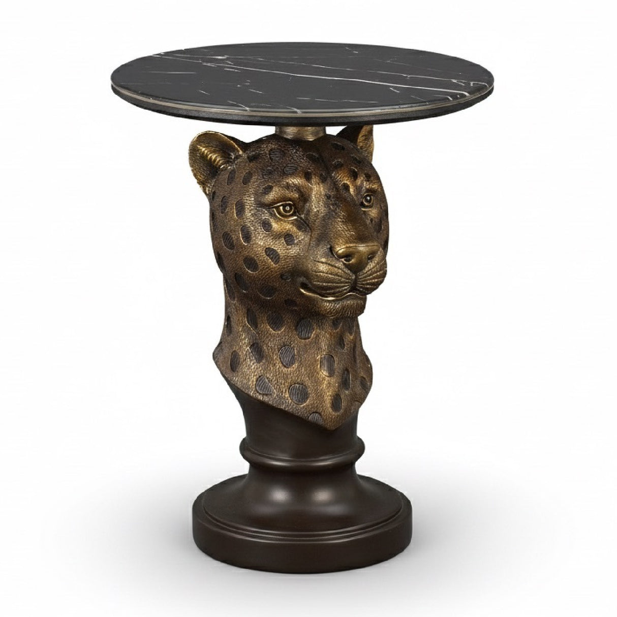 Antique Brown Leopard Head Side Table | OROA