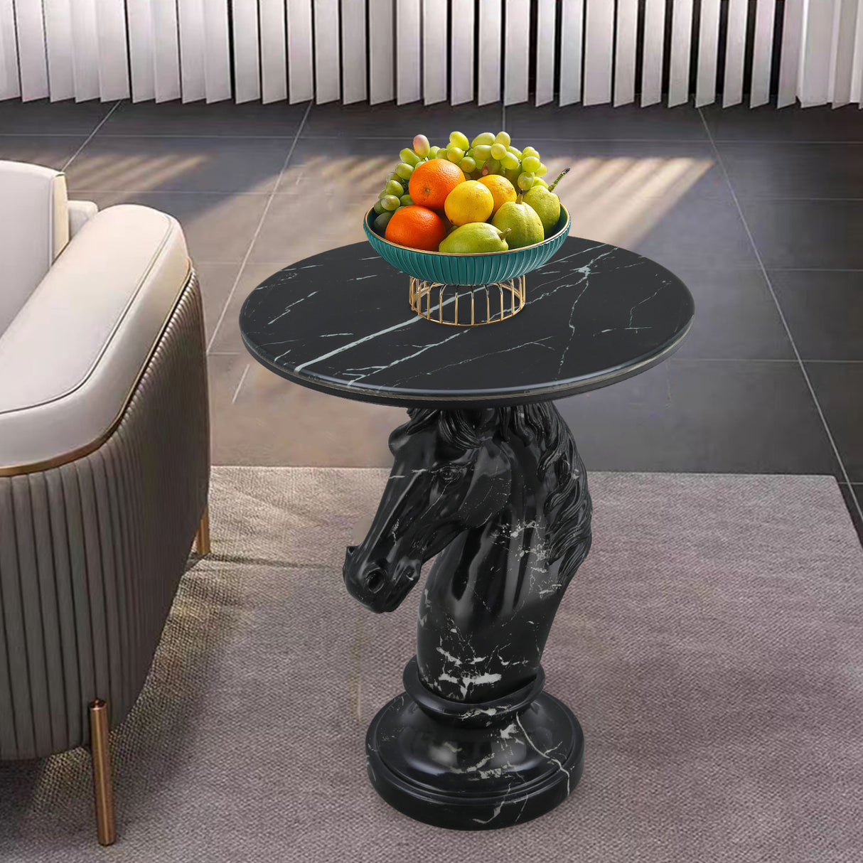 Black Horse Head Statue Side Table | OROA