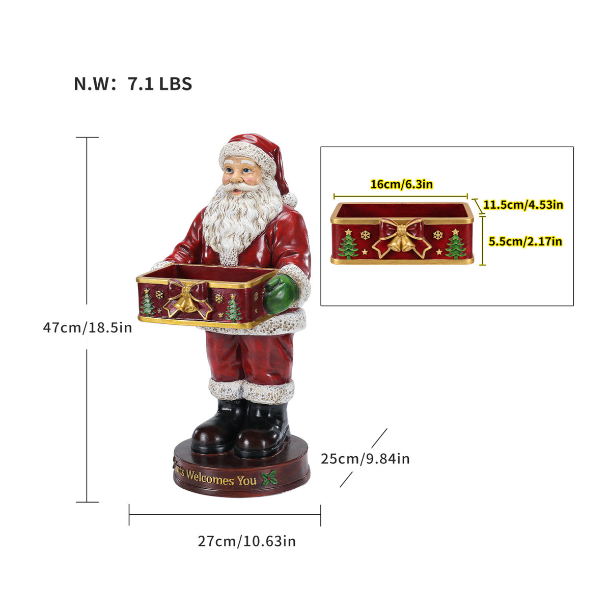 Christmas Santa Claus Statue with Storage Tray | OROA