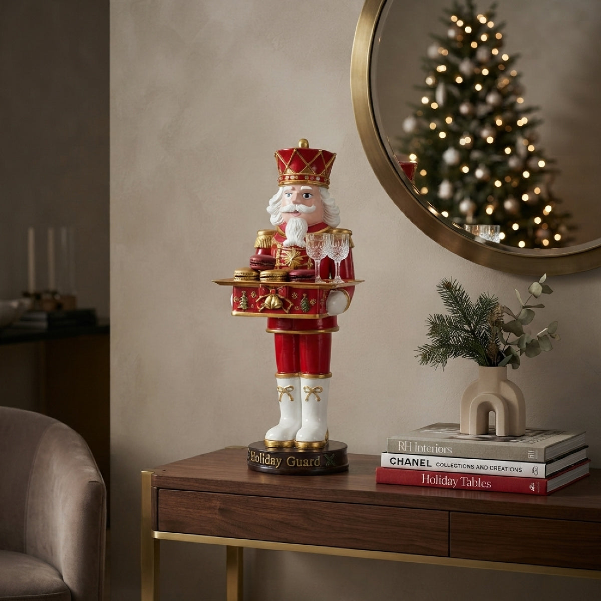 Christmas Nutcracker Soldier Statue with Serving Tray | OROA