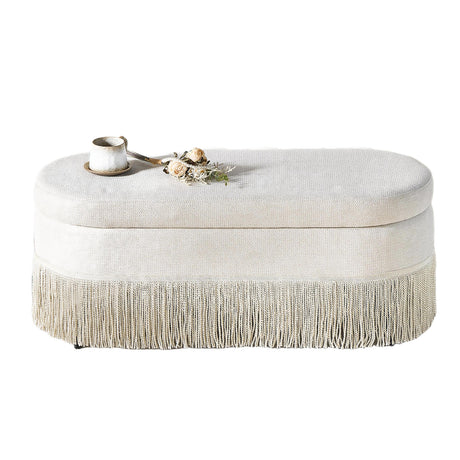 Modern European furniture - Oval Upholstered Beige Ottoman  - www.oroa.com