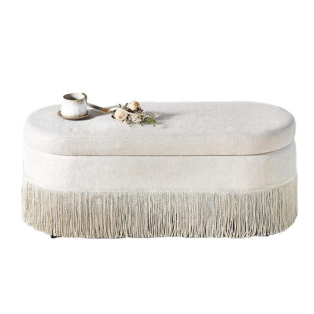 Modern European furniture - Oval Upholstered Beige Ottoman  - www.oroa.com