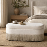 Modern European furniture - Oval Upholstered Beige Ottoman  - www.oroa.com