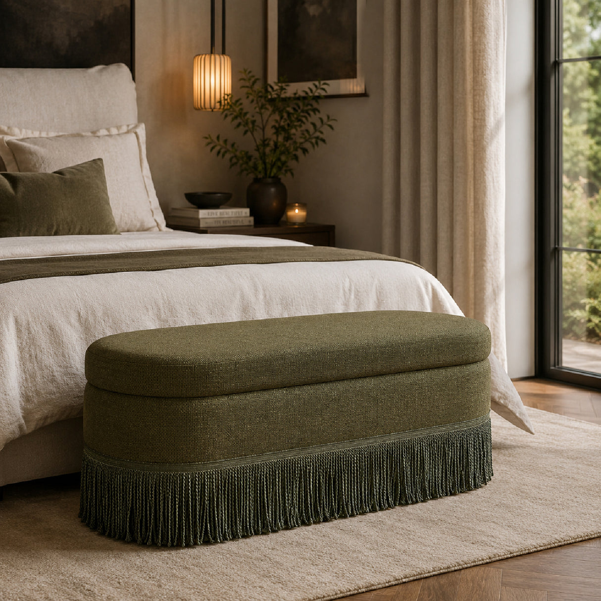Modern European furniture - Green Tassel Storage Ottoman Bench - www.oroa.com