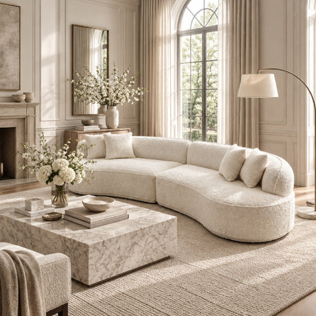 Modern European furniture - White Curved L-Shape Sectional Sofa - www.oroa.com