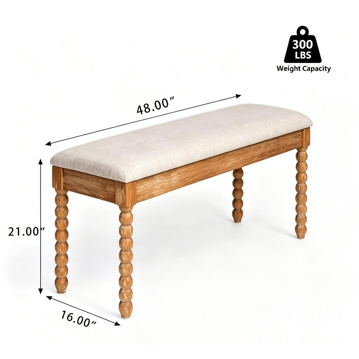 Modern European furniture -Upholstered Turned Spindle Legs Bench - www.oroa.com