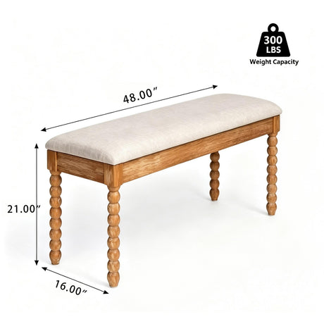 Modern European furniture -Upholstered Turned Spindle Legs Bench - www.oroa.com