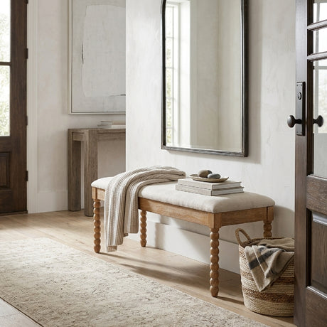 Modern European furniture -Upholstered Turned Spindle Legs Bench - www.oroa.com