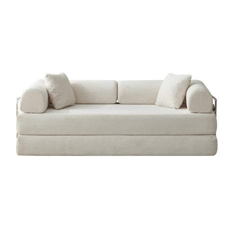 Off-White Corduroy Convertible Floor Sectional Sofa Bed | OROA