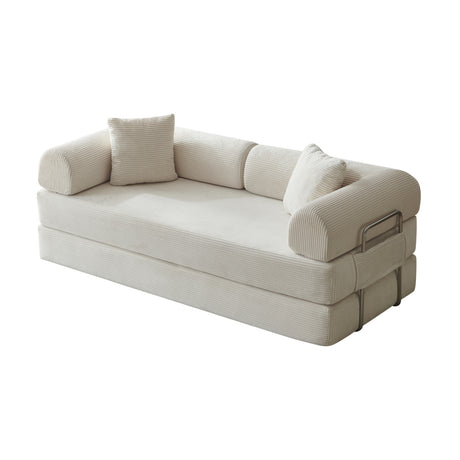 Off-White Corduroy Convertible Floor Sectional Sofa Bed | OROA