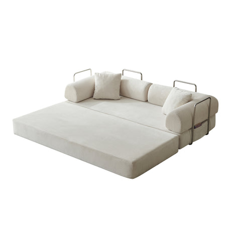 Off-White Corduroy Convertible Floor Sectional Sofa Bed | OROA