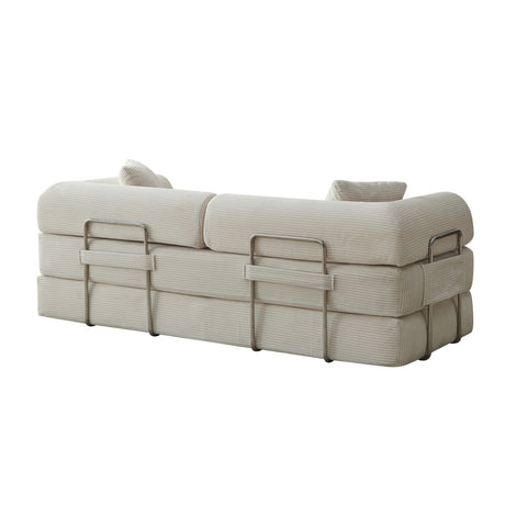 Off-White Corduroy Convertible Floor Sectional Sofa Bed | OROA