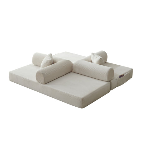 Off-White Corduroy Convertible Floor Sectional Sofa Bed | OROA