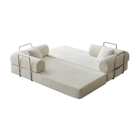 Off-White Corduroy Convertible Floor Sectional Sofa Bed | OROA