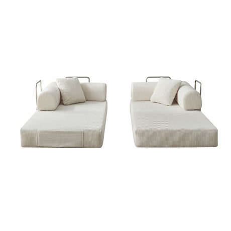 Off-White Corduroy Convertible Floor Sectional Sofa Bed | OROA