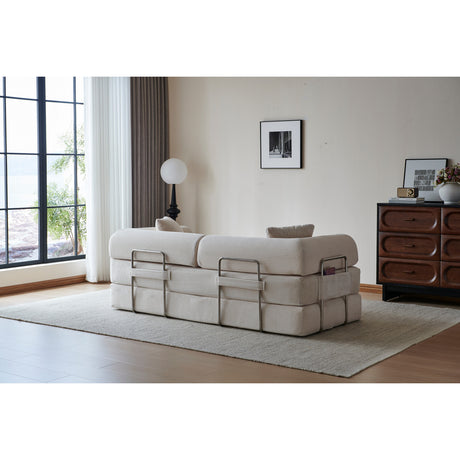 Off-White Corduroy Convertible Floor Sectional Sofa Bed | OROA