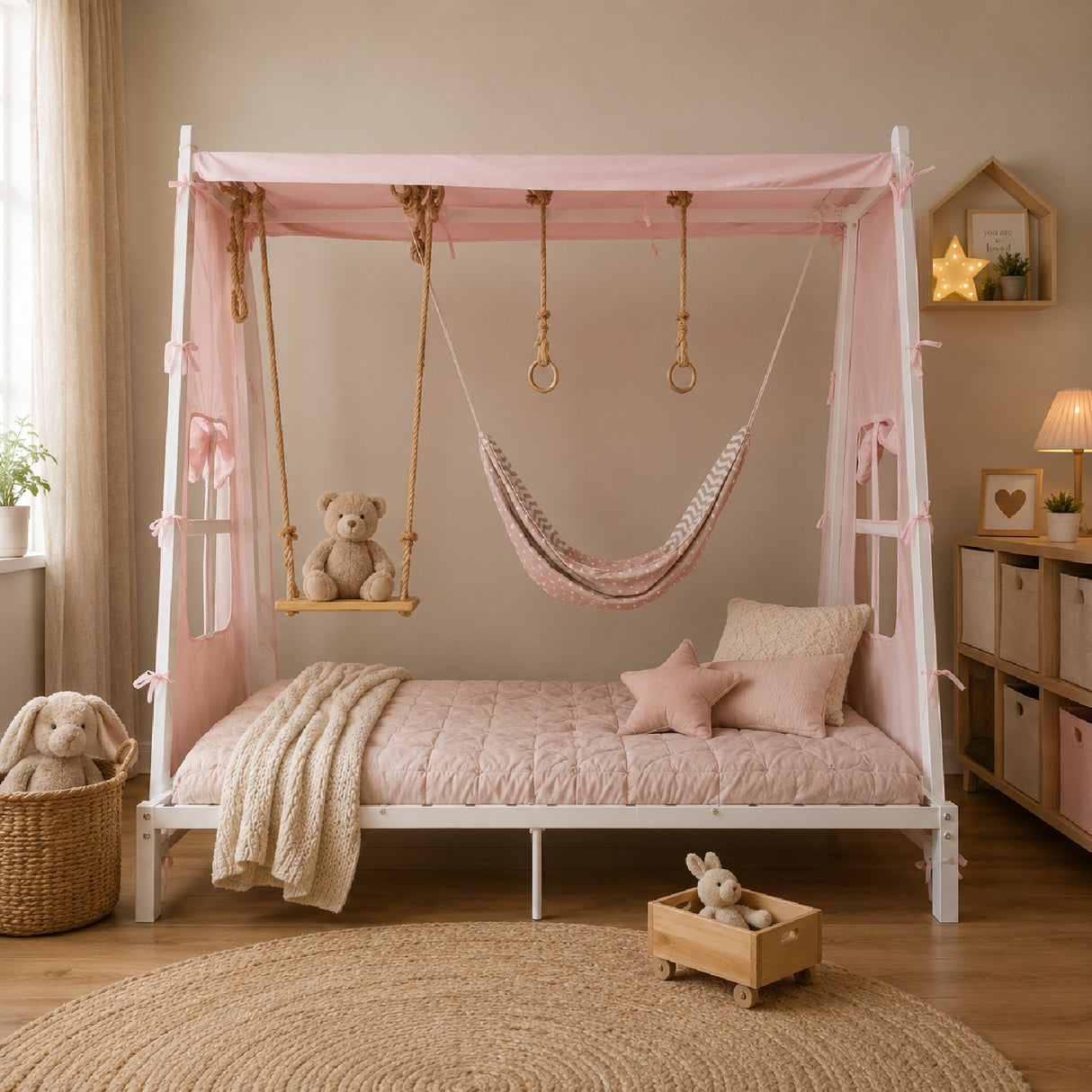 Twin Metal House Bed with Tent & Swing | OROA Kids