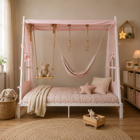Twin Metal House Bed with Tent & Swing | OROA Kids