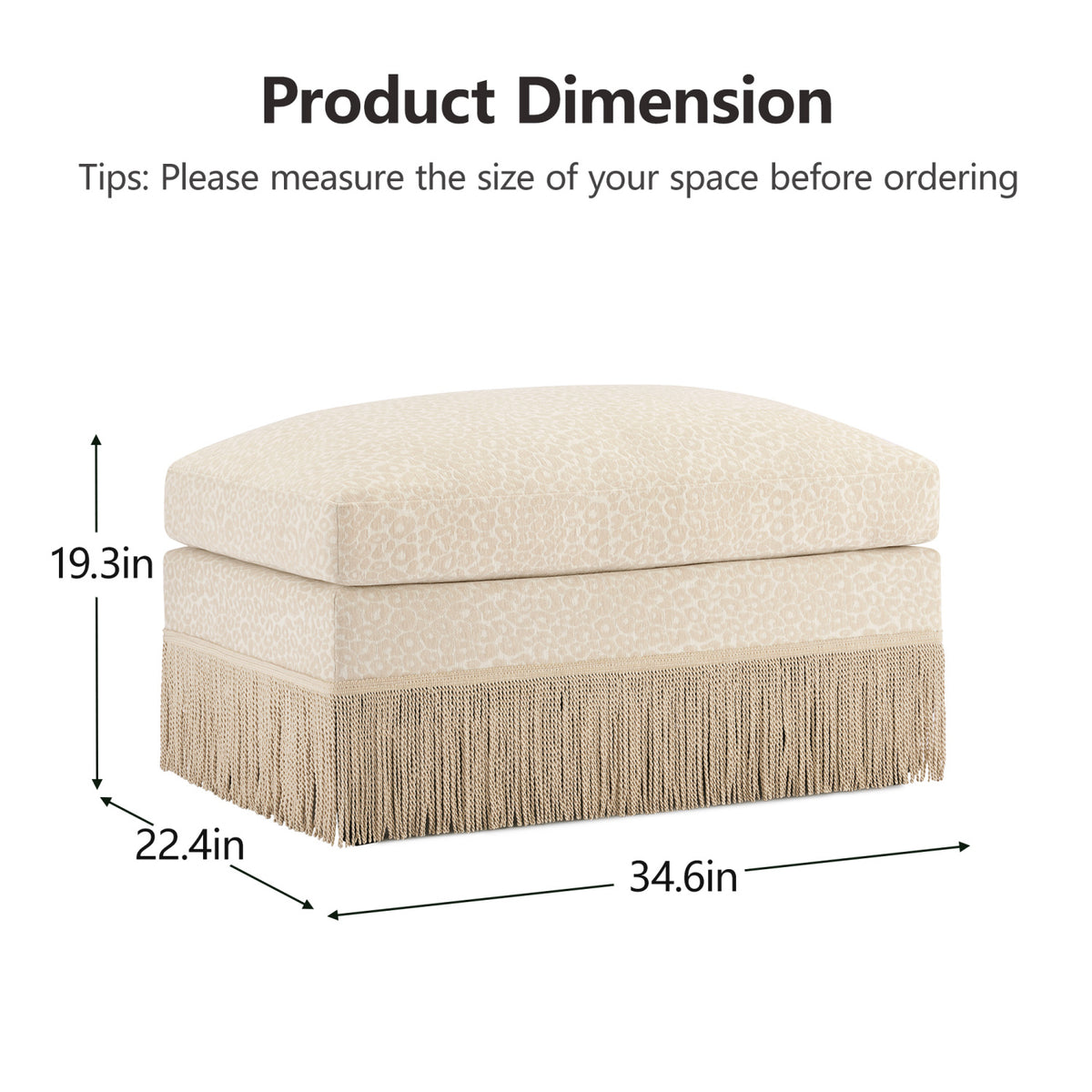 Beige Chenille Leopard Ottoman by OROA
