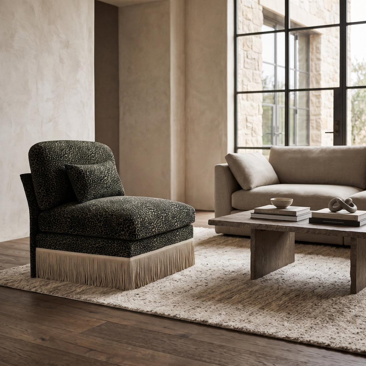 Modern European furniture - Green Black Leopard Chenille Armless Sofa - www.oroa.com