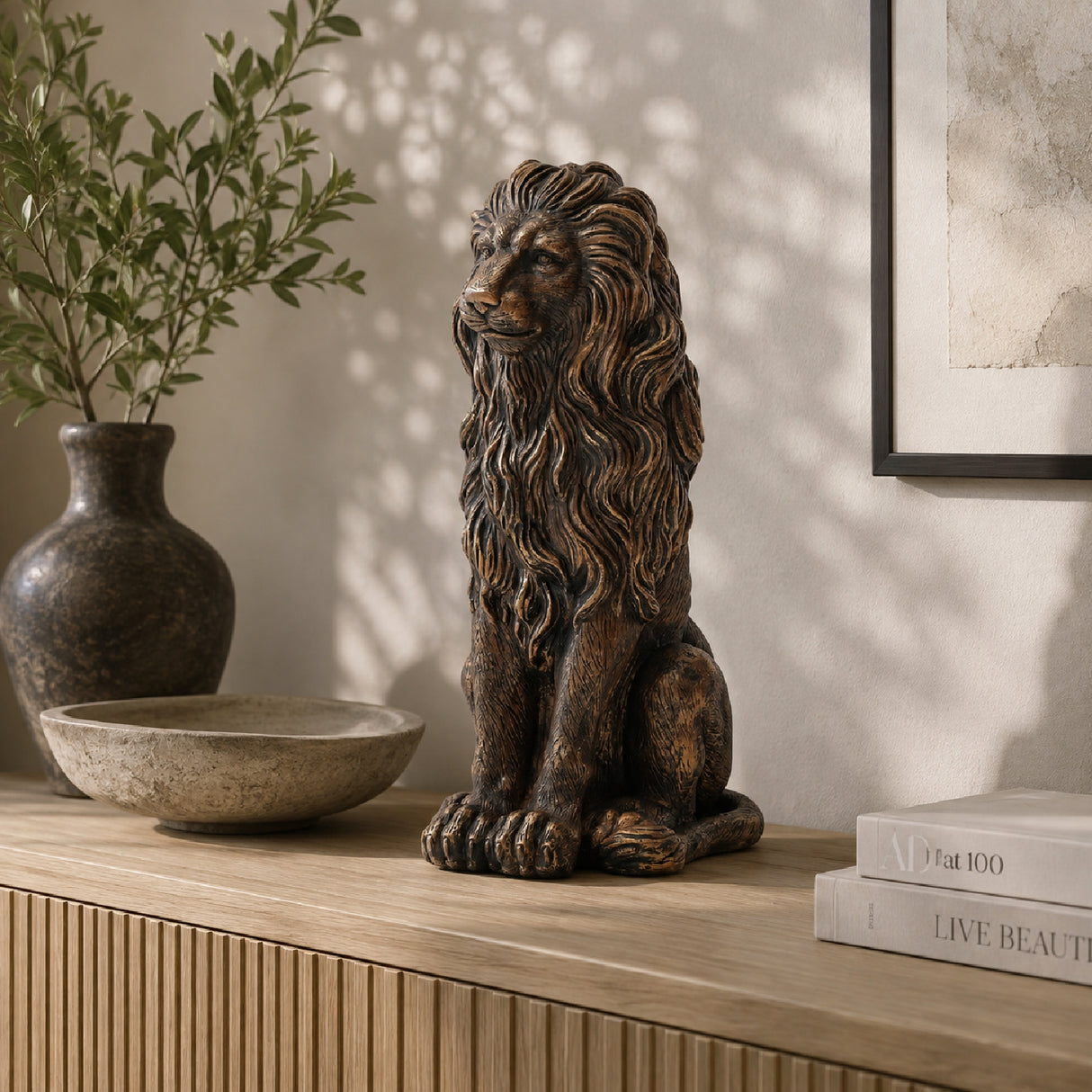 21" Lion Outdoor Guardian Sculpture | OROA
