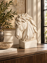 Modern European furniture - Antique White Weathered Horse Head Sculpture - www.oroa.com