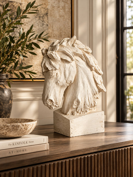 Modern European furniture - Antique White Weathered Horse Head Sculpture - www.oroa.com