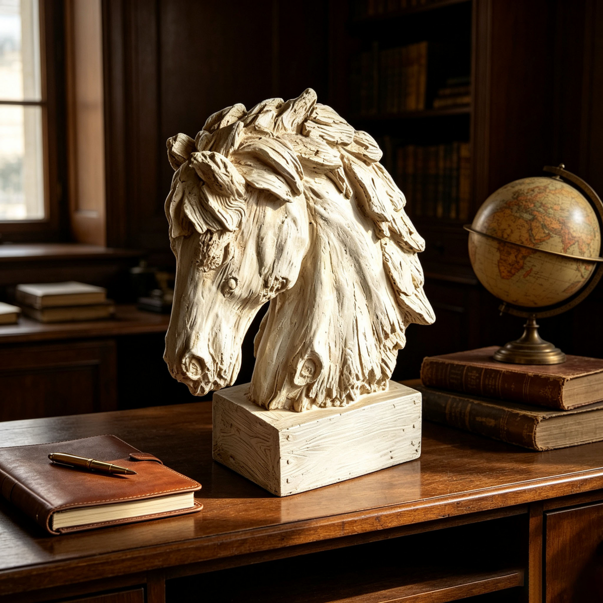 Modern European furniture - Antique White Weathered Horse Head Sculpture - www.oroa.com